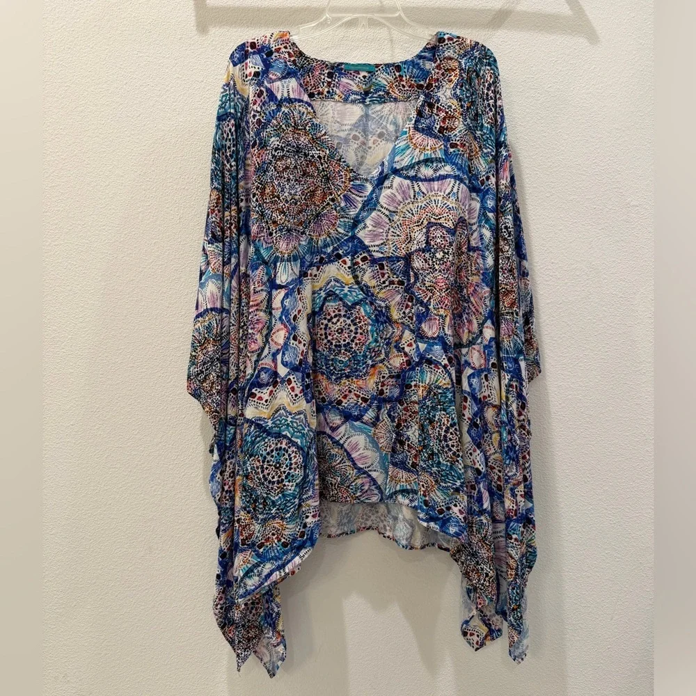 Sheer Blue Medallion V-Neck Women's Swim Coverup